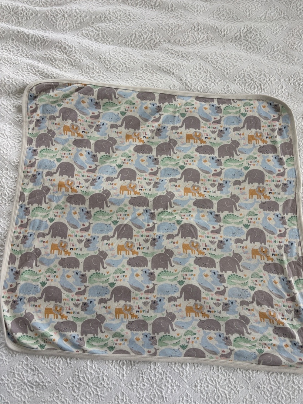 Baby Blanket in Gray & Cream Animals Print